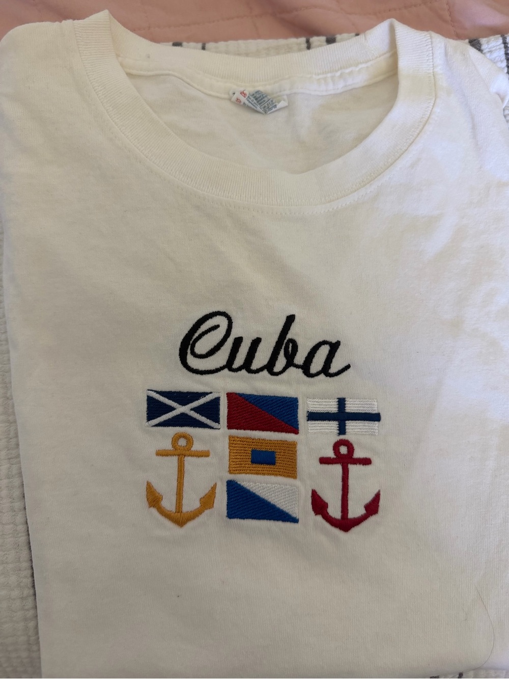 White 'Cuba' Embroidered Nautical Kids T-Shirt